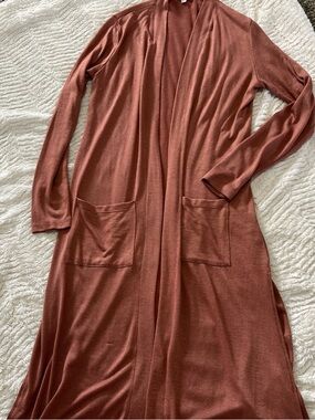 Long Open-Front Pocket Cardigan - peachy pink